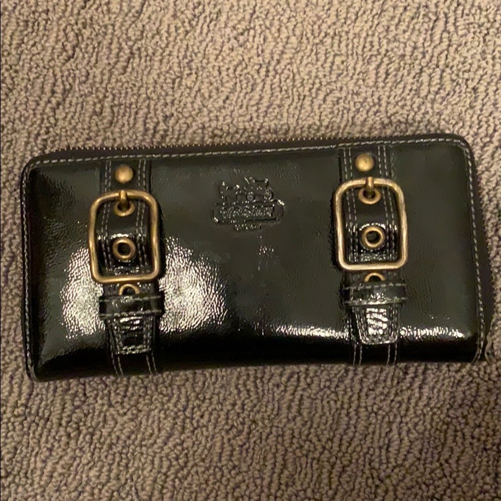 Coach Black Leather Wallet with Embossed Logo